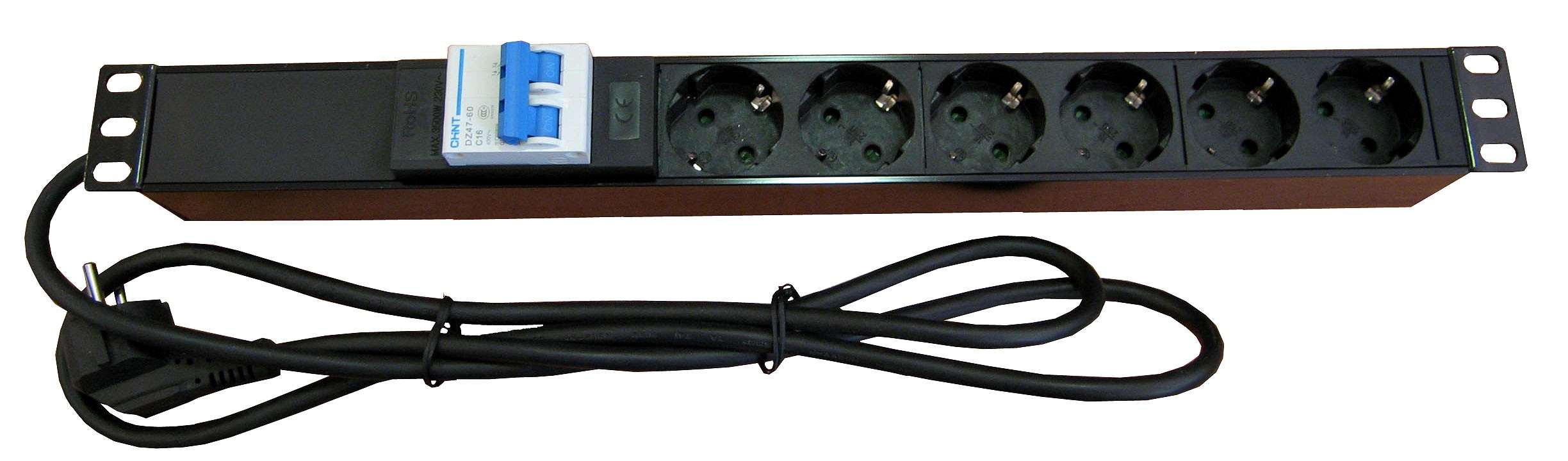 Regleta electróctrica 19" 6 schuckos con magneto 16A 1U ALUMINIO