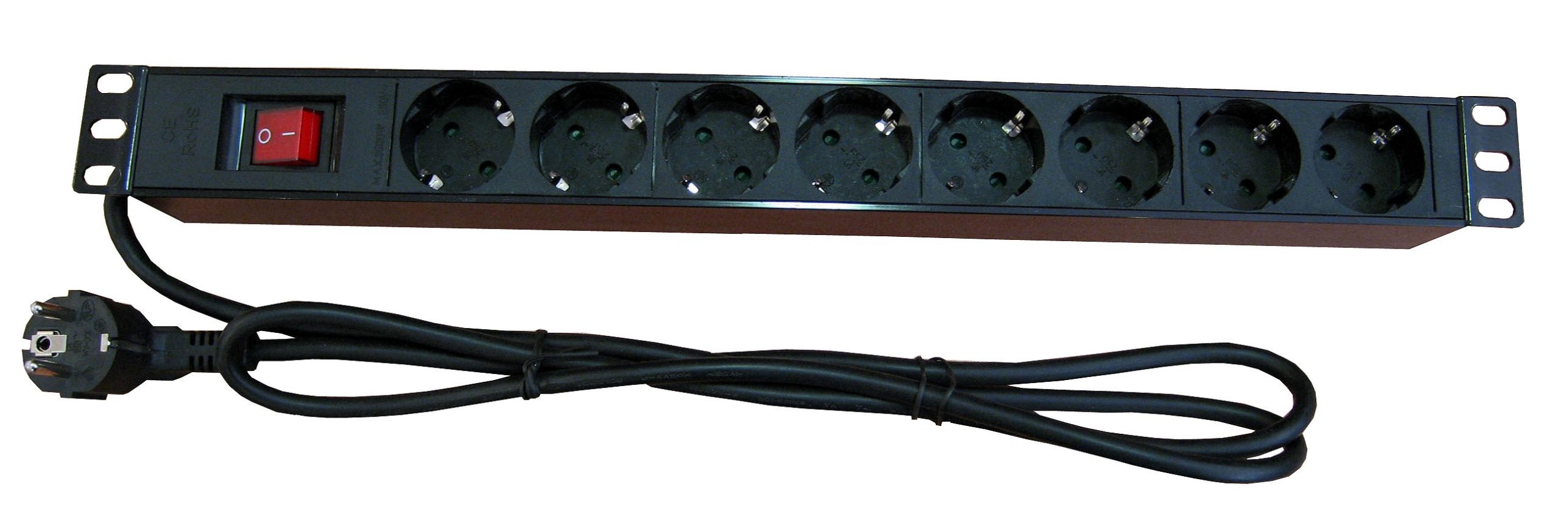 Regleta electróctrica 19" 8 schuckos con interruptor 1U ALUMINIO"